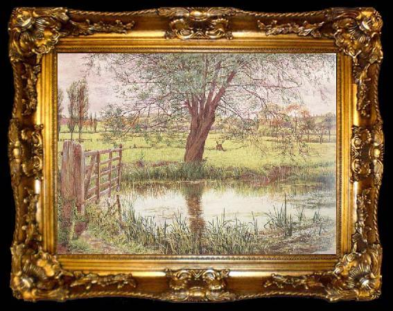 framed  William Bell Scott Landscape with a Gate and Watermeadow (mk46), ta009-2